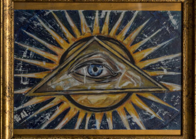 Symbolische Acrylmalerei mit Auge im goldenen Rahmen, Sinnbild für Wahrheit und Erkenntnis