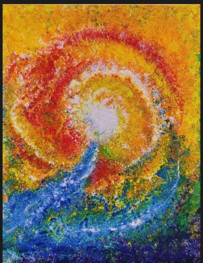 Abstrakte Acrylmalerei mit spiralförmiger Bewegung, Wandel und Neubeginn