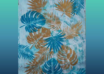 Florale Acrylmalerei mit zarten Blattformen, Ruhe und Sanftheit