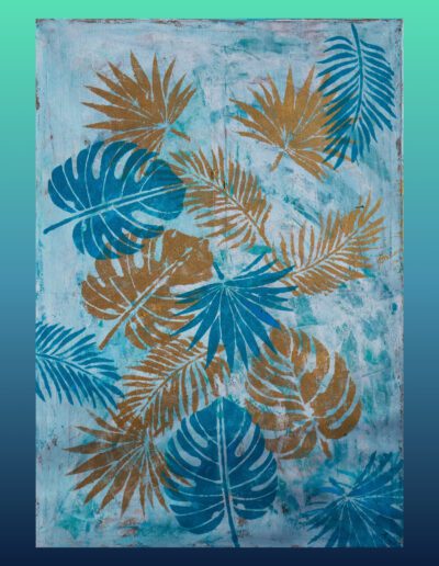 Florale Acrylmalerei mit zarten Blattformen, Ruhe und Sanftheit
