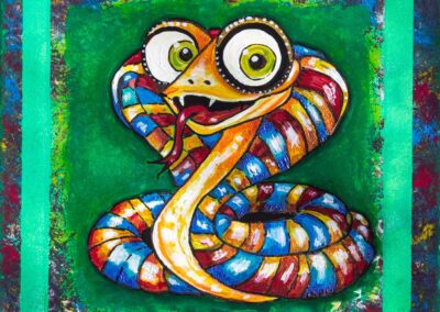 Verspieltes Tiermotiv in kräftigen Farben, Distanz und Humor