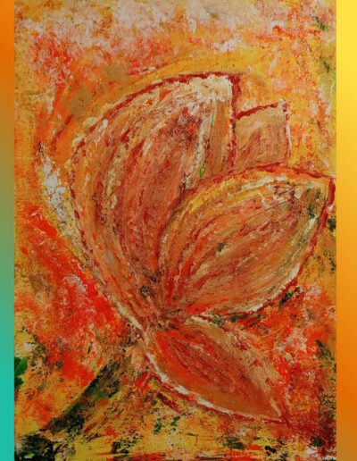 Florale Acrylmalerei einer orangefarbenen Tulpe, Wärme und Lebendigkeit