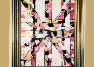 Geometrische Acrylmalerei in Rosa- und Rottönen, Rhythmus und Struktur