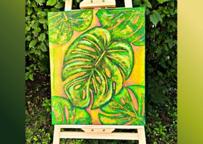 Abstrakte Acrylmalerei mit verdeckten Formen, Geheimnis und Tiefe