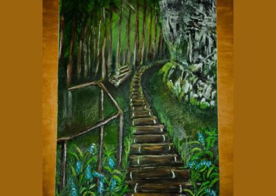 Abstrakte Acrylmalerei mit perspektivischem Pfad, Aufbruch ins Unbekannte