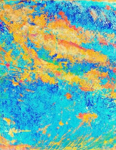 Abstrakte Acrylmalerei in Blau- und Weißtönen, Leichtigkeit und Weite