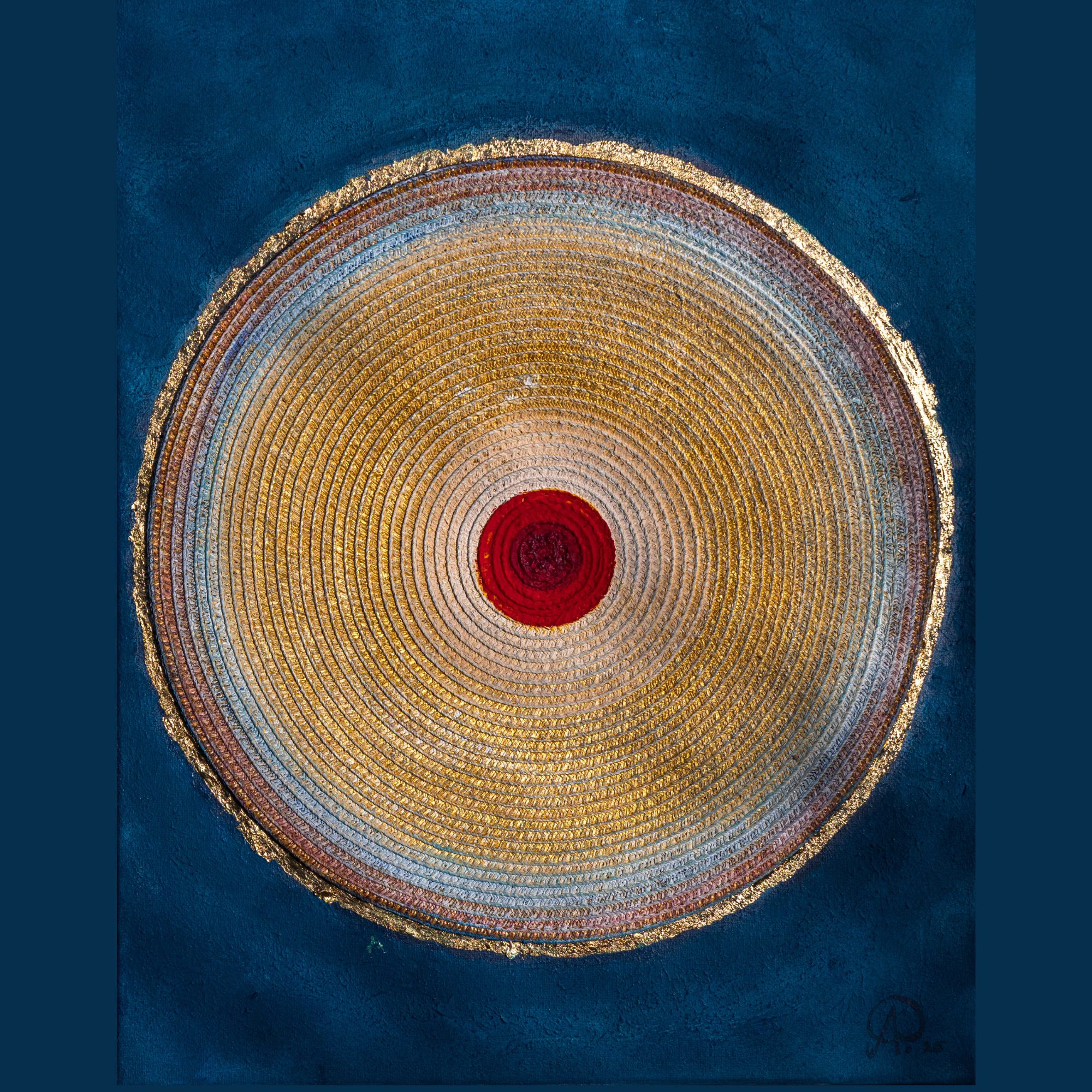 Abstrakte Acrylmalerei mit kreisförmigem Mittelpunkt, Fokus und inneres Zentrum