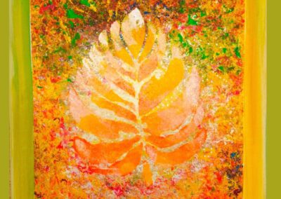 Abstrakte grüne Blätter auf warmem grün-orangen Hintergrund