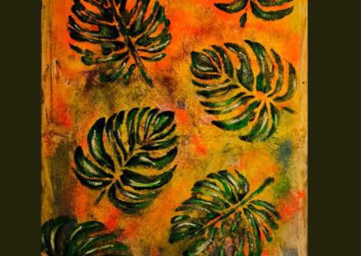 Stilisierte Blätter auf leuchtend orangem Farbgrund