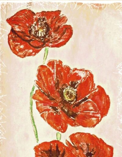 Rot-orange Blumen in freier, expressiver Malweise
