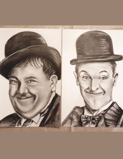 Porträt von Dick und Doof als klassische Schwarz-Weiß-Zeichnung