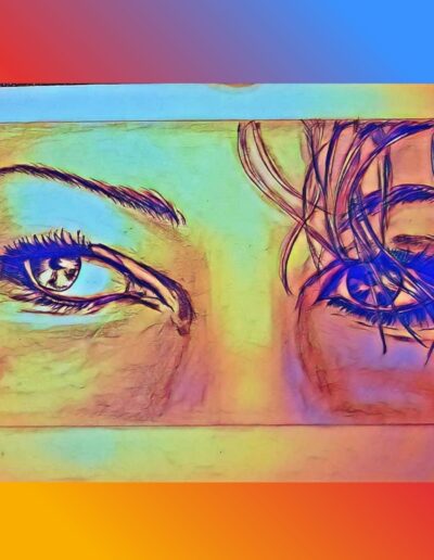 Emotionales Acrylbild mit zwei Augenpaaren in leuchtenden Farben als Symbol für Nähe und Verbundenheit