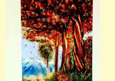 Abstraktes Naturbild mit vertikalen Strukturen in Blau und Weiß, inspiriert von Wasser und Eis